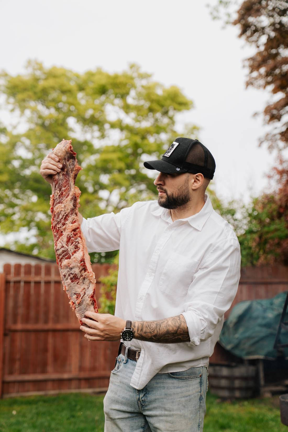 Casa Santise butcher presenting a premium Argentine cut